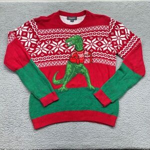 33 Degrees Size Medium Dinosaur Red Snowflakes CrewNeck Ugly‎ Christmas Sweater